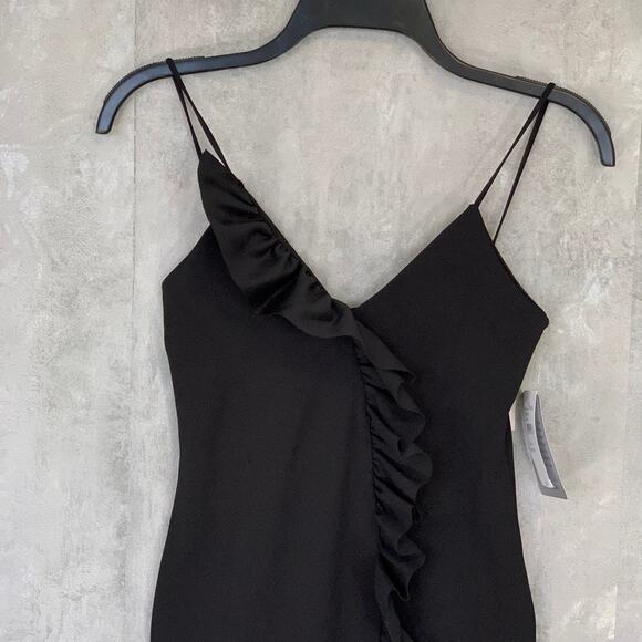 MISSGUIDED Solid Black Strappy Frill Detail Sleeveless Bodycon Mini Dress SZ 4 - Picture 4 of 11